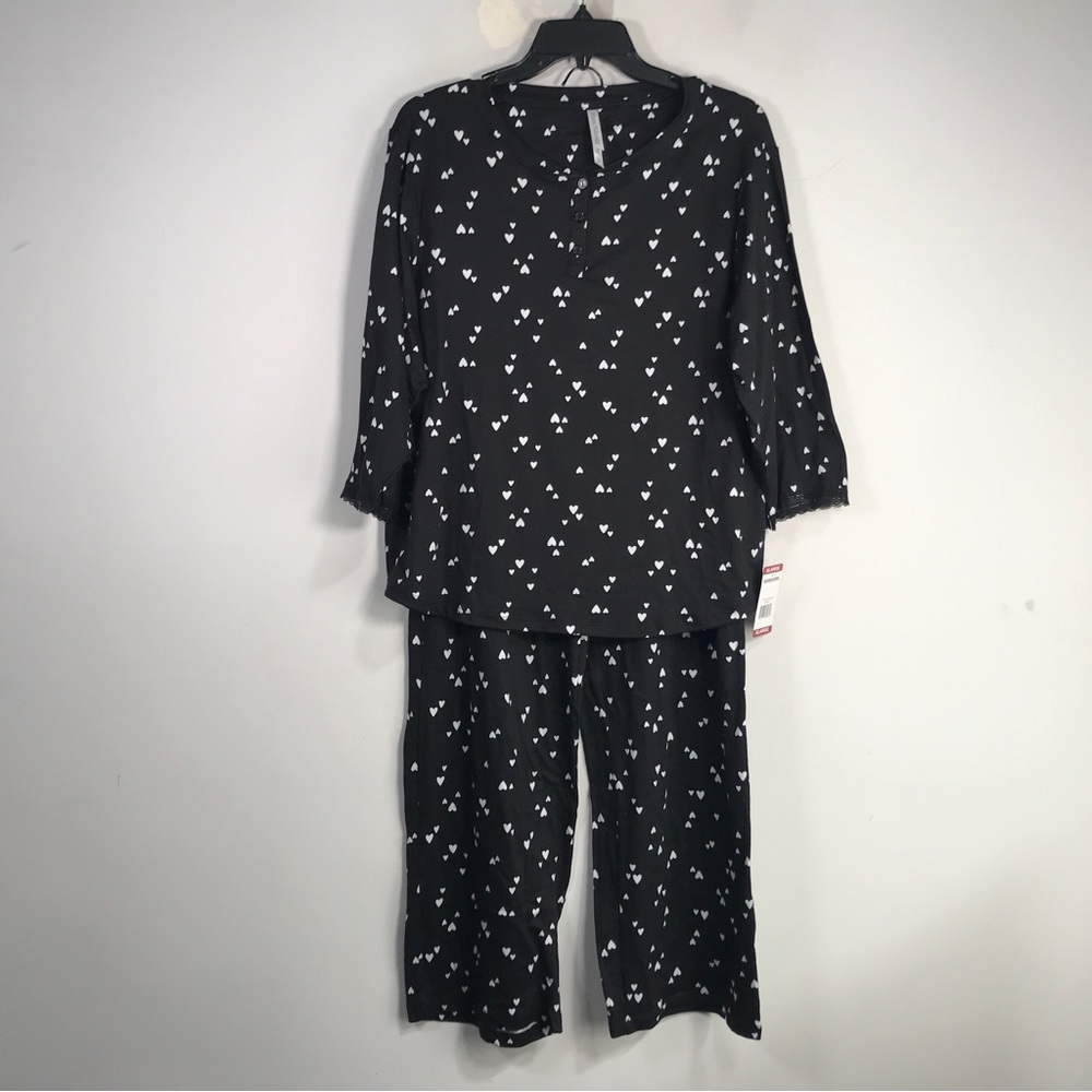 Flora Nikrooz 2pc Heart Print Pajama Set, Women's Size XL 12/14 - Black/White